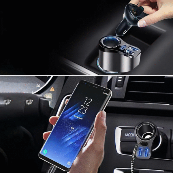 4 in 1 USB C 47W Car Charger with Multi Port in White