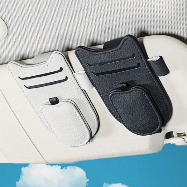 Cat Ear Faux Leather Sun Visor Organizer in Black